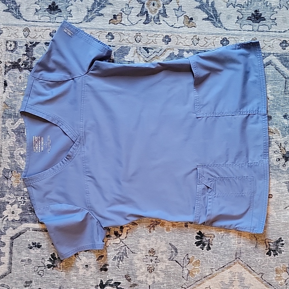 Cherokee workwear core stretch scrub top ceil blue
